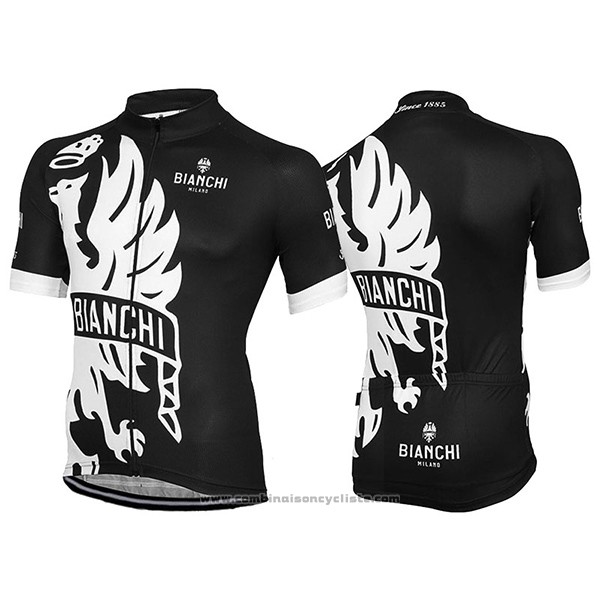2016 Maillot Cyclisme Bianchi Blanc et Noir Manches Courtes et Cuissard