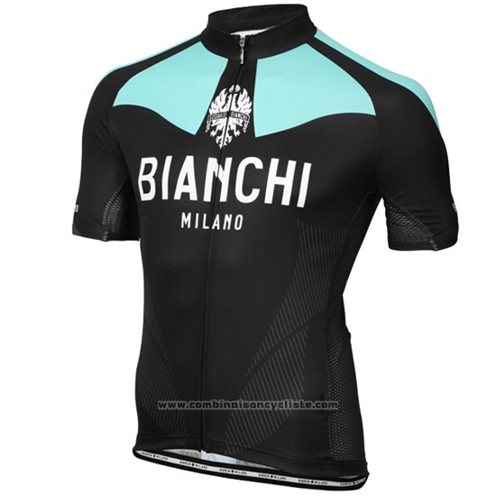 2016 Maillot Cyclisme Bianchi Bleu Clair et Jaune Manches Courtes et Cuissard