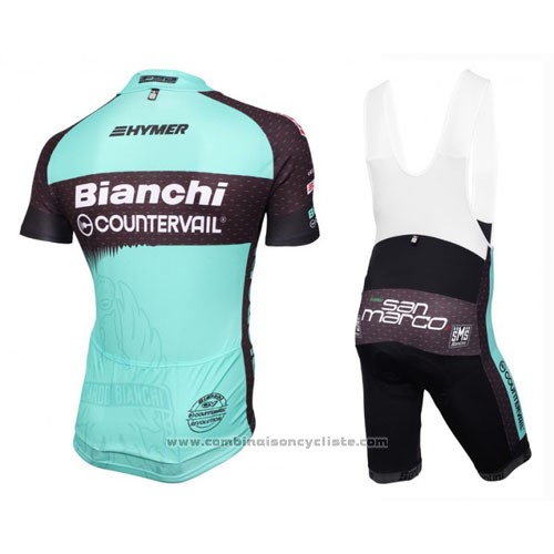 2016 Maillot Cyclisme Bianchi Mtb Bleu Clair et Noir Manches Courtes et Cuissard