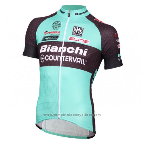 2016 Maillot Cyclisme Bianchi Mtb Bleu Clair et Noir Manches Courtes et Cuissard