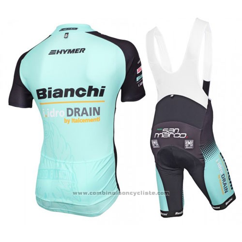 2016 Maillot Cyclisme Bianchi Mtb Noir et Bleu Clair Manches Courtes et Cuissard