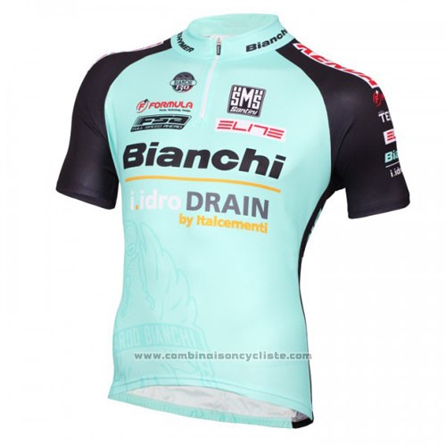 2016 Maillot Cyclisme Bianchi Mtb Noir et Bleu Clair Manches Courtes et Cuissard