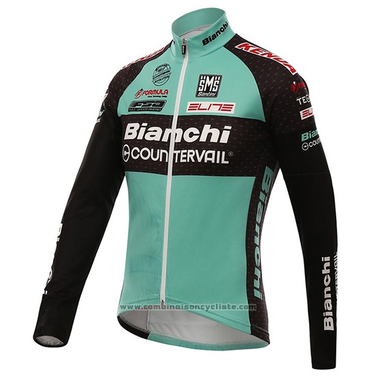 2016 Maillot Cyclisme Bianchi Mtb Noir et Vert Manches Longues et Cuissard