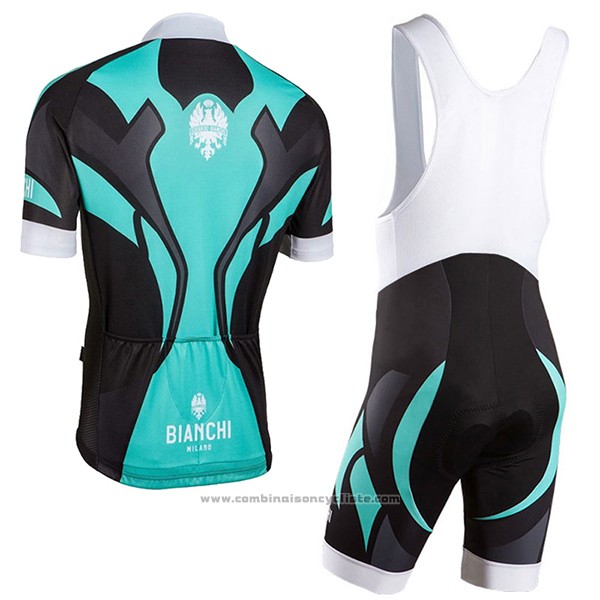 2016 Maillot Cyclisme Bianchi Noir et Azur Manches Courtes et Cuissard
