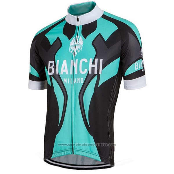 2016 Maillot Cyclisme Bianchi Noir et Azur Manches Courtes et Cuissard