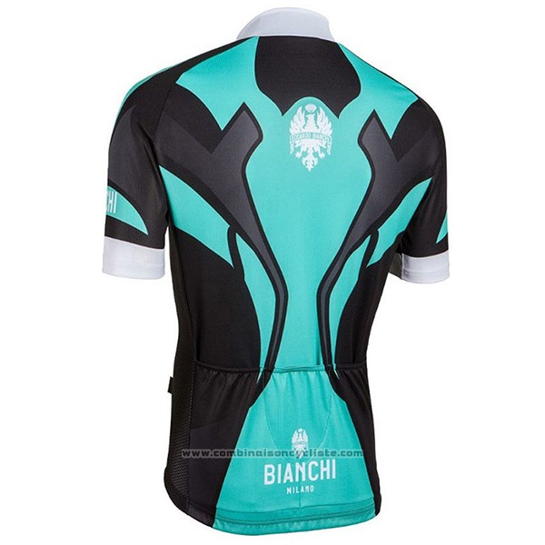 2016 Maillot Cyclisme Bianchi Noir et Azur Manches Courtes et Cuissard