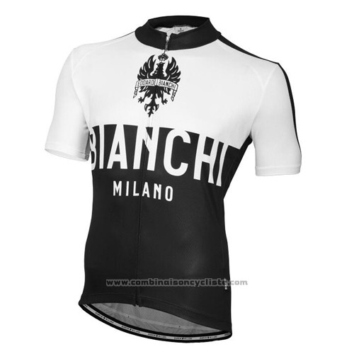 2016 Maillot Cyclisme Bianchi Noir et Blanc Manches Courtes et Cuissard