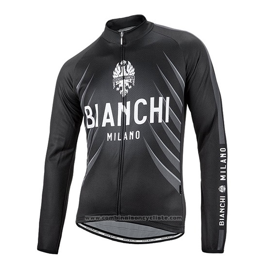 2016 Maillot Cyclisme Bianchi Noir et Blanc Manches Longues et Cuissard