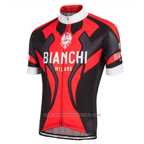 2016 Maillot Cyclisme Bianchi Noir et Rouge Manches Courtes et Cuissard