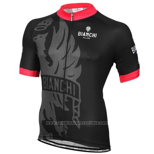 2016 Maillot Cyclisme Bianchi Rouge et Noir Manches Courtes et Cuissard