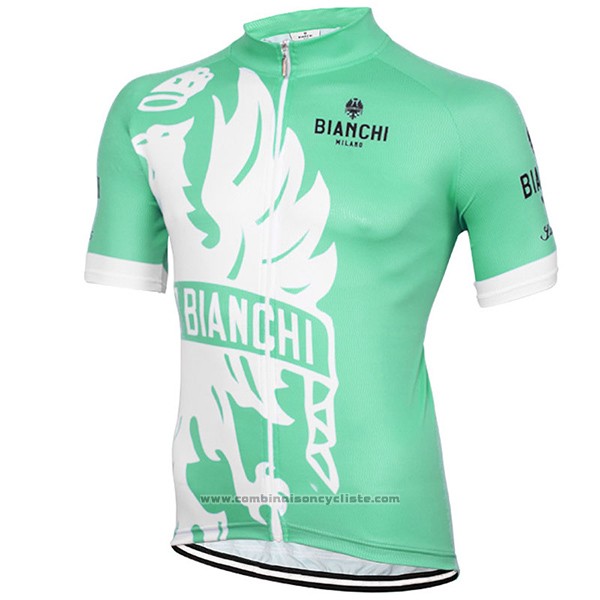 2016 Maillot Cyclisme Bianchi Vert et Blanc Manches Courtes et Cuissard