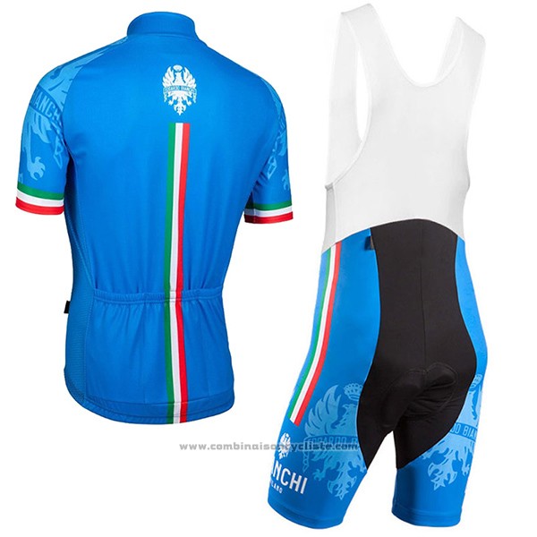 2017 Maillot Cyclisme Bianchi Bleu Manches Courtes et Cuissard