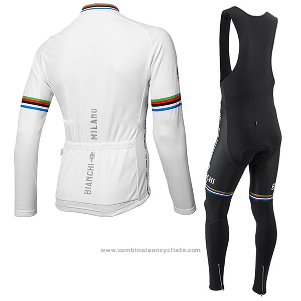 2017 Maillot Cyclisme Bianchi Milano Ml Blanc Manches Longues et Cuissard