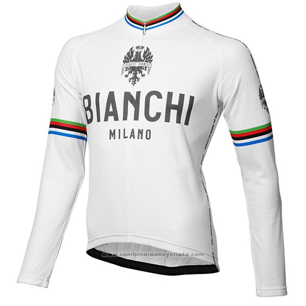 2017 Maillot Cyclisme Bianchi Milano Ml Blanc Manches Longues et Cuissard