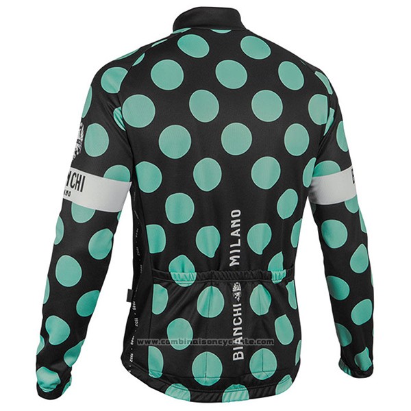 2017 Maillot Cyclisme Bianchi Milano Ml Noir et Vert Manches Longues et Cuissard