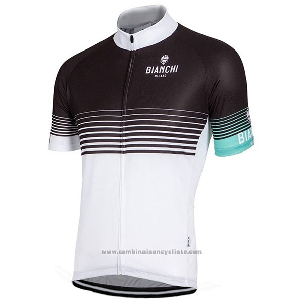 2017 Maillot Cyclisme Bianchi Milano Noir et Blanc Manches Courtes et Cuissard