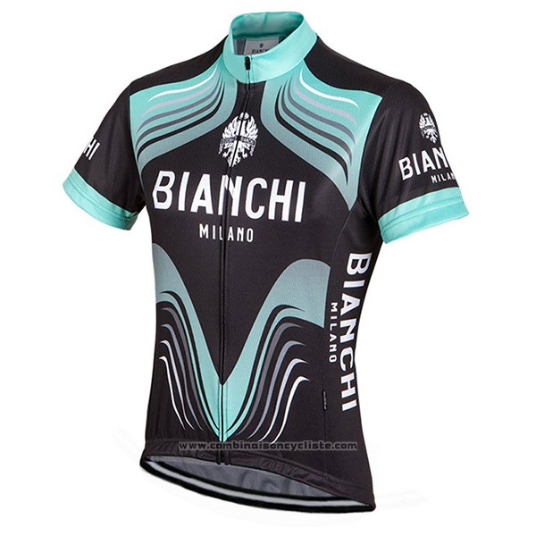 2017 Maillot Cyclisme Bianchi Milano Noir et Vert Manches Courtes et Cuissard