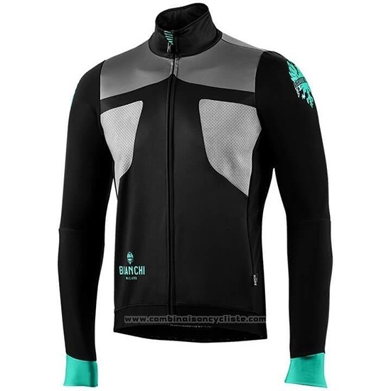 2019 Maillot Cyclisme Bianchi Azur Noir Manches Longues et Cuissard