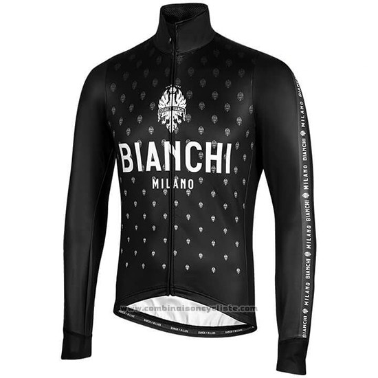 2019 Maillot Cyclisme Bianchi Milano FT Noir Blanc Manches Longues et Cuissard