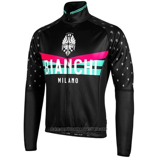 2019 Maillot Cyclisme Bianchi Milano PB Noir Rouge Manches Longues et Cuissard