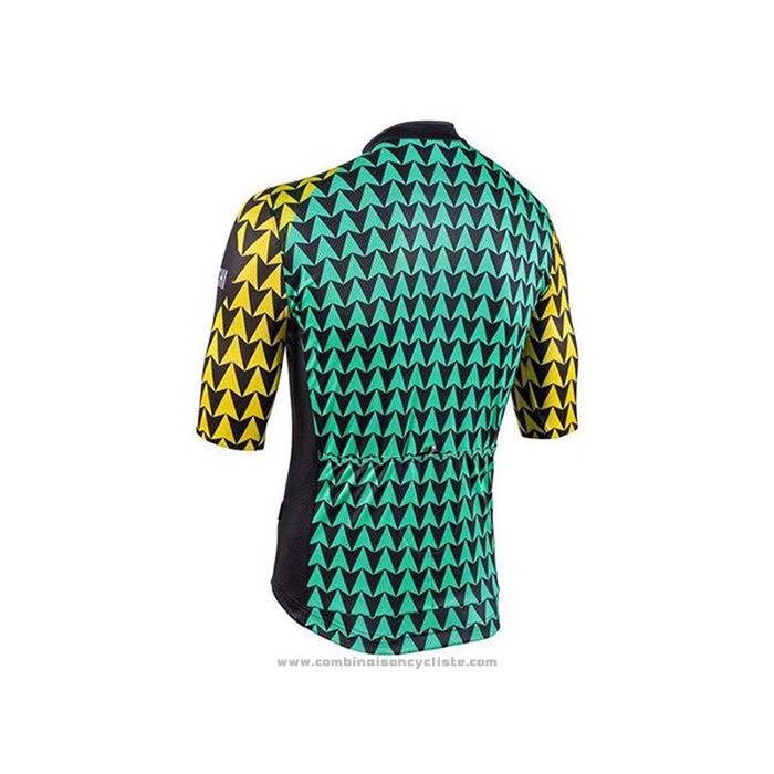 2020 Maillot Cyclisme Bianchi Noir Bleu Jaune Manches Courtes et Cuissard