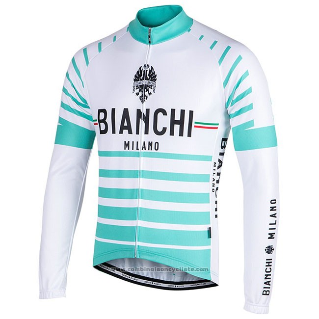Maillot Cyclisme Bianchi Milano Nalles Bleu Clair Blanc Manches Longues et Cuissard