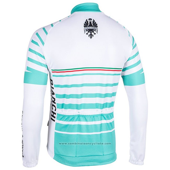 Maillot Cyclisme Bianchi Milano Nalles Bleu Clair Blanc Manches Longues et Cuissard