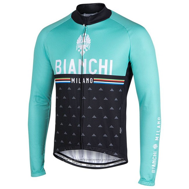 Maillot Cyclisme Bianchi Milano Nalles Bleu Clair Noir Manches Longues et Cuissard