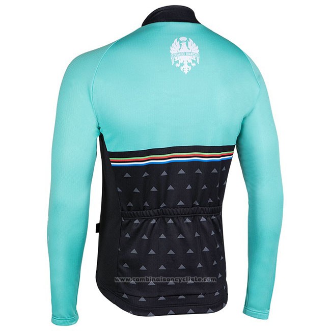 Maillot Cyclisme Bianchi Milano Nalles Bleu Clair Noir Manches Longues et Cuissard