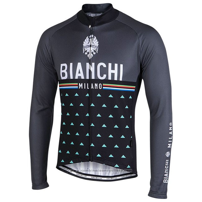 Maillot Cyclisme Bianchi Milano Nalles Noir Manches Longues et Cuissard