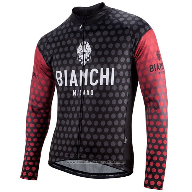 Maillot Cyclisme Bianchi Milano Petroso Noir Rouge Manches Longues et Cuissard