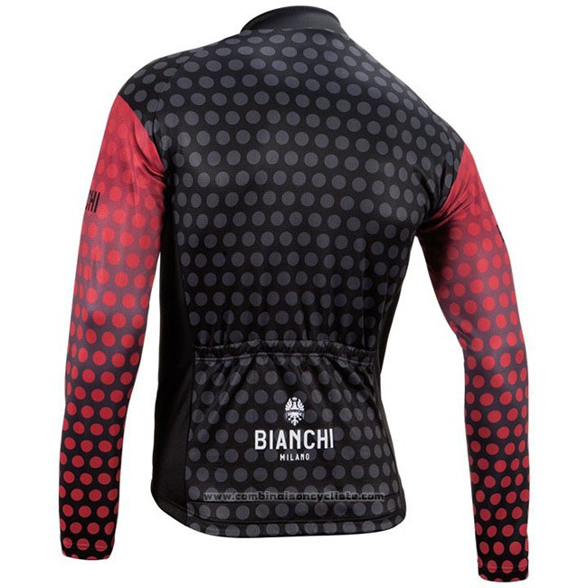 Maillot Cyclisme Bianchi Milano Petroso Noir Rouge Manches Longues et Cuissard