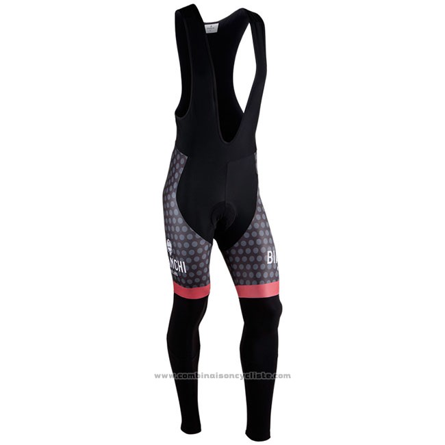 Maillot Cyclisme Bianchi Milano Petroso Noir Rouge Manches Longues et Cuissard