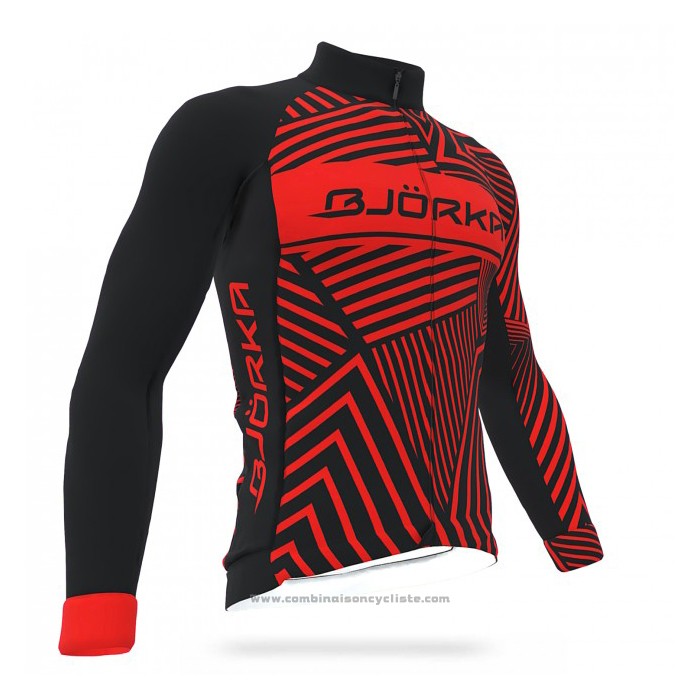 2021 Maillot Cyclisme Bjorka Rouge Manches Longues et Cuissard