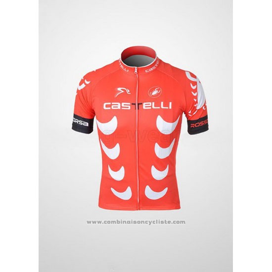 2010 Maillot Cyclisme Castelli Blanc et Rouge Manches Courtes et Cuissard