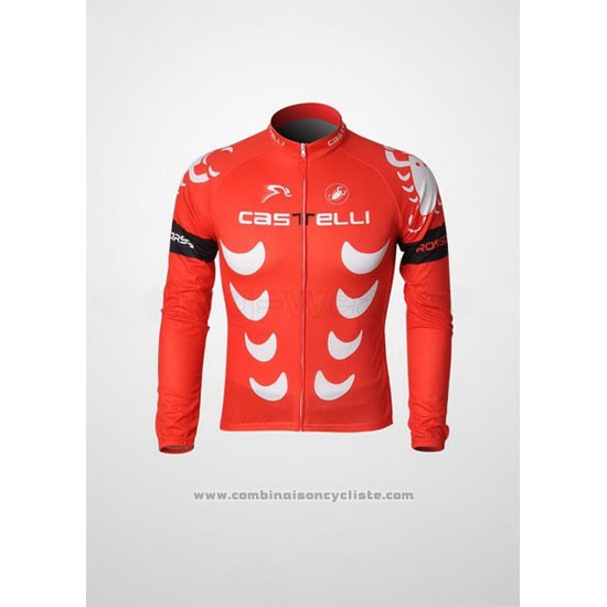 2010 Maillot Cyclisme Castelli Blanc et Rouge Manches Longues et Cuissard