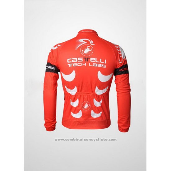 2010 Maillot Cyclisme Castelli Blanc et Rouge Manches Longues et Cuissard