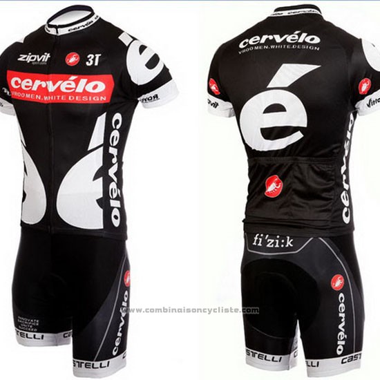 2010 Maillot Cyclisme Castelli Cervelo Blanc et Noir Manches Courtes et Cuissard
