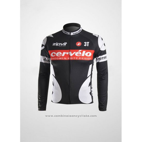 2010 Maillot Cyclisme Castelli Cervelo Blanc et Noir Manches Longues et Cuissard