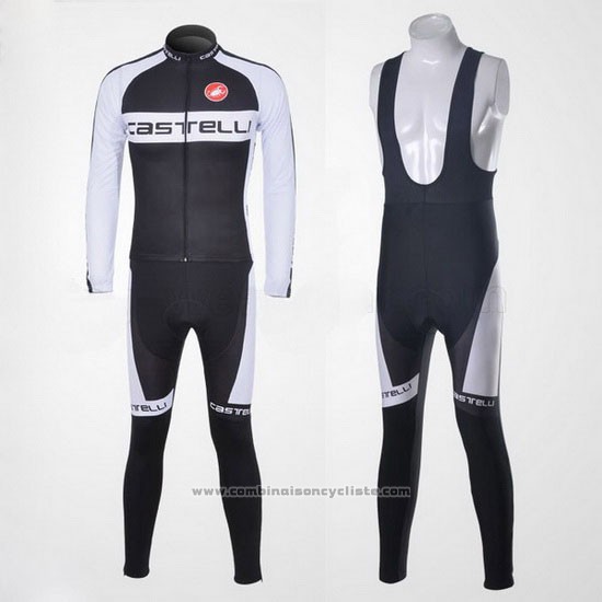 2011 Maillot Cyclisme Castelli Blanc et Noir Manches Longues et Cuissard