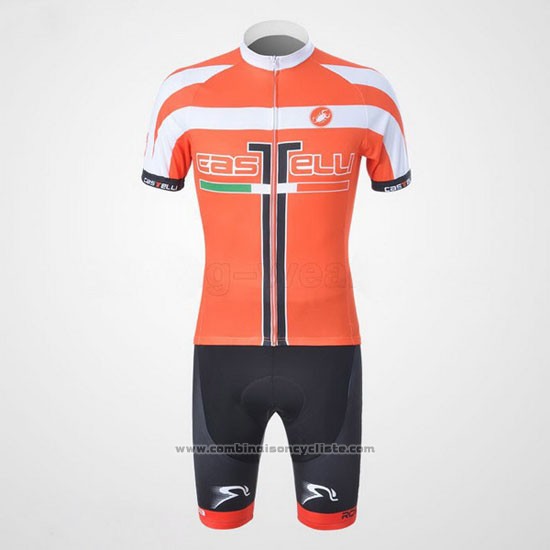 2011 Maillot Cyclisme Castelli Blanc et Orange Manches Courtes et Cuissard