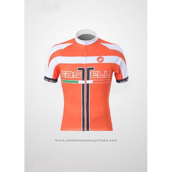 2011 Maillot Cyclisme Castelli Blanc et Orange Manches Courtes et Cuissard