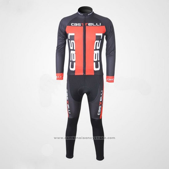 2011 Maillot Cyclisme Castelli Gris et Orange Manches Longues et Cuissard