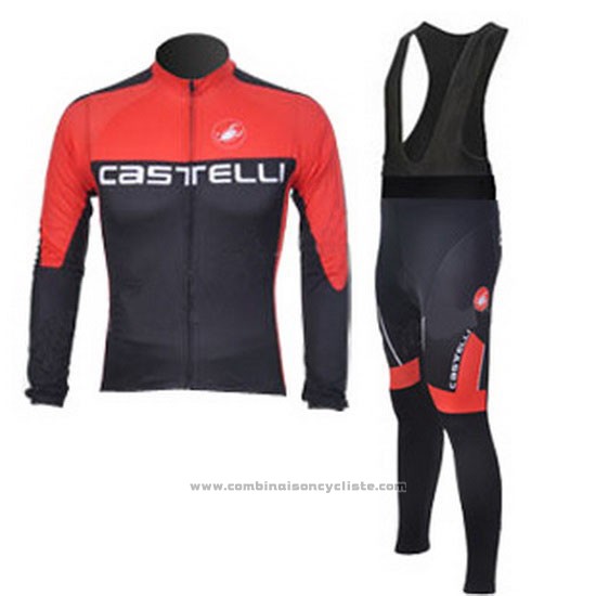 2011 Maillot Cyclisme Castelli Noir Rouge Manches Longues et Cuissard