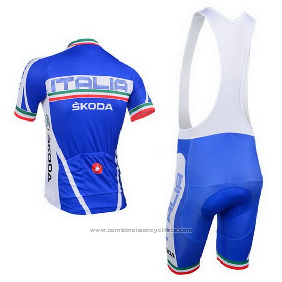 2013 Maillot Cyclisme Castelli Italie Blanc et Bleu Manches Courtes et Cuissard