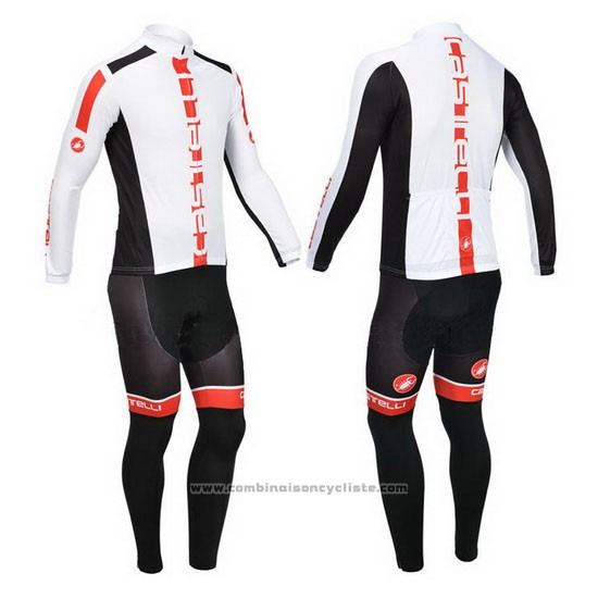 2013 Maillot Cyclisme Castelli Orange et Blanc Manches Longues et Cuissard