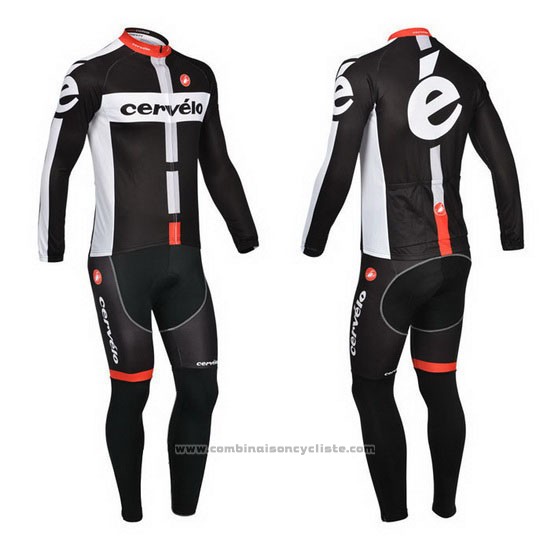 2013 Maillot Cyclisme Cervelo Blanc et Noir Manches Longues et Cuissard