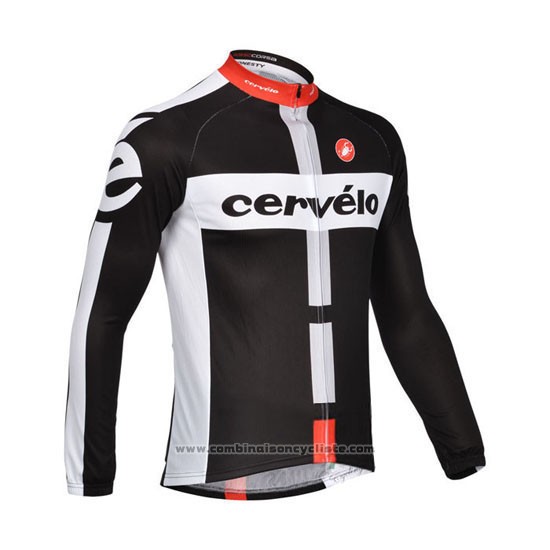 2013 Maillot Cyclisme Cervelo Blanc et Noir Manches Longues et Cuissard