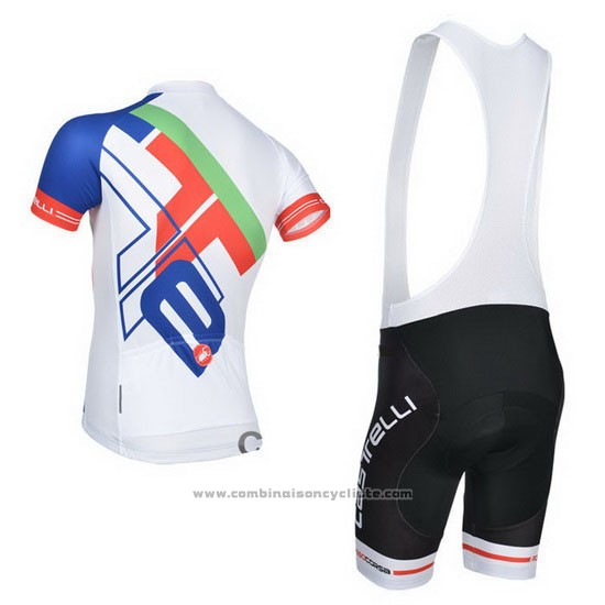 2014 Maillot Cyclisme Castelli Blanc et Bleu Manches Courtes et Cuissard