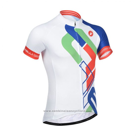 2014 Maillot Cyclisme Castelli Blanc et Bleu Manches Courtes et Cuissard
